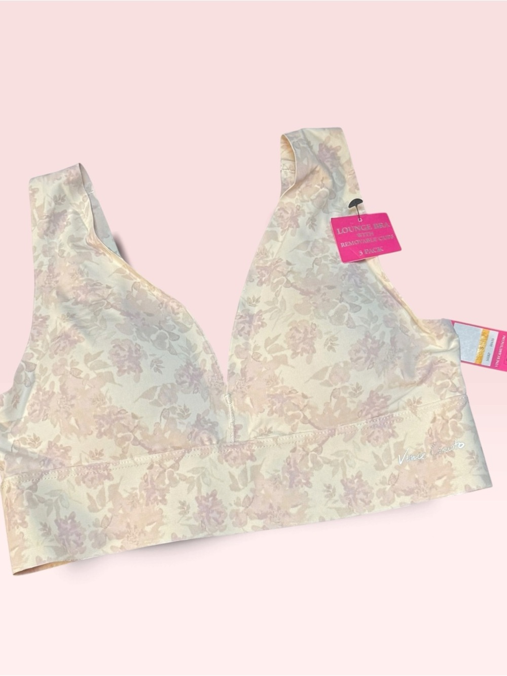 Vince Camuto Lounge Bra Pale Pink Floral Wireless Bralette SMALL - NWT